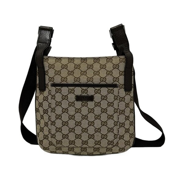 Auth GUCCI GG 122793 Beige Dark Brown Jacquard Leather - Shoulder Bag - Picture 1 of 9